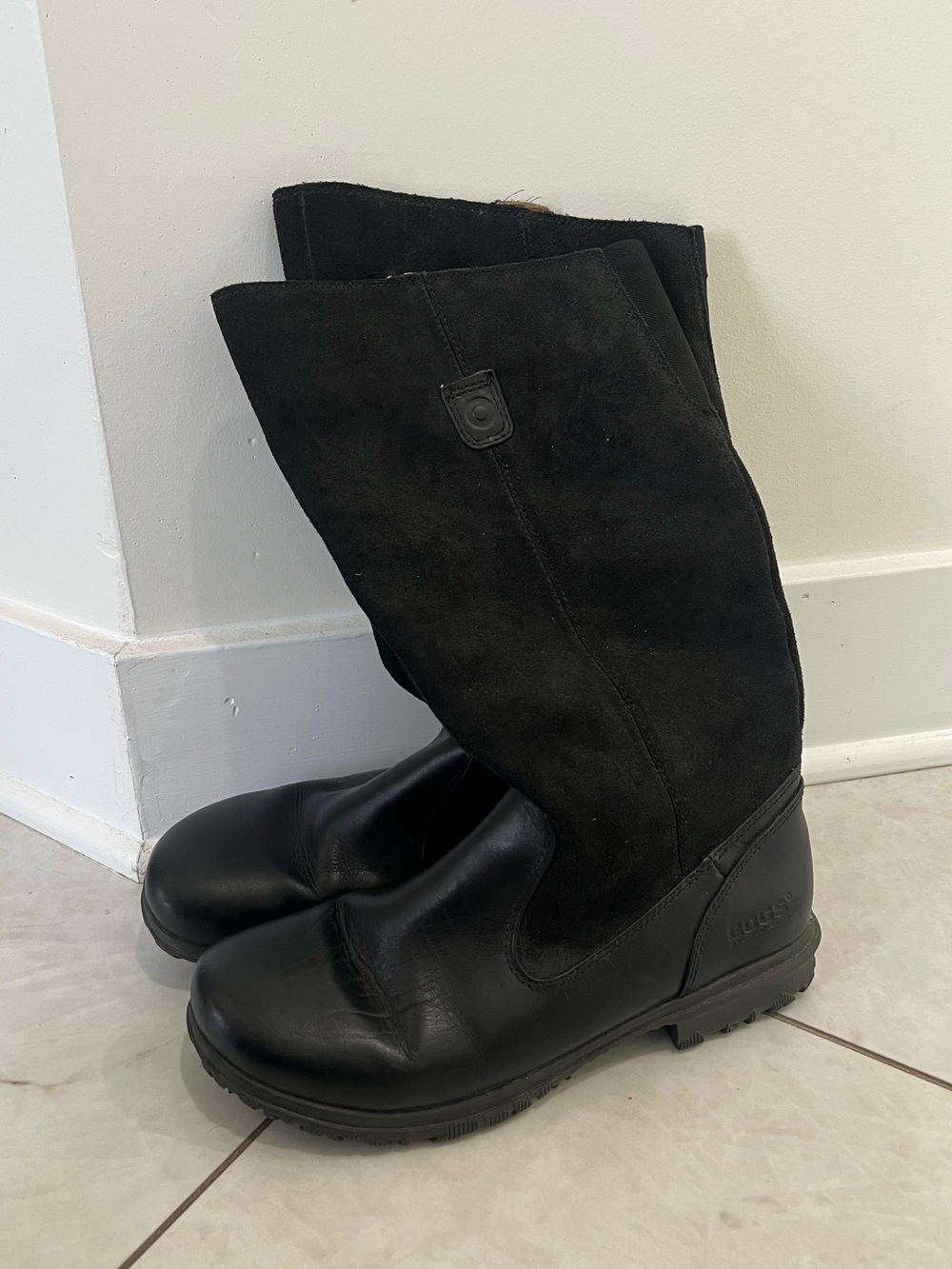 Bogs Black Suede Bobby Tall Boots Size 8 US